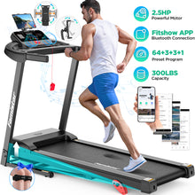 Load image into Gallery viewer, Famistar 2.5HP Folding Treadmill for Home w/ APP Control, 300lbs Capacity, Adjustable Incline, 64+3+3+1 Programs, Bluetooth Speakers, Electric Treadmill Running Machine, Knee Strap Gift, 09/20 Update