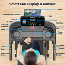 Load image into Gallery viewer, Famistar 2.5HP Folding Treadmill for Home w/ APP Control, 300lbs Capacity, Adjustable Incline, 64+3+3+1 Programs, Bluetooth Speakers, Electric Treadmill Running Machine, Knee Strap Gift, 09/20 Update