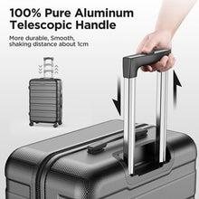 Load image into Gallery viewer, A set of four black Famistar hardside luggage suitcases with spinner wheels and TSA locks, including a 14-inch, a 20-inch, a 24-inch, and a 28-inch case. Pure Aluminum Telescopic handle