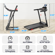 Load image into Gallery viewer, Famistar 2.5HP Folding Treadmill for Home w/ APP Control, 300lbs Capacity, Adjustable Incline, 64+3+3+1 Programs, Bluetooth Speakers, Electric Treadmill Running Machine, Knee Strap Gift, 09/20 Update