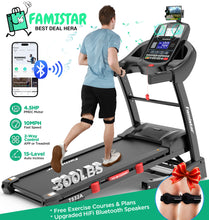 Load image into Gallery viewer, Famistar 4.5HP Folding Treadmill Clearance w/ APP control Portable Foldable, 15 Levels Auto Incline Treadmill for Home Office, 300lbs Capacity, Adjustable iPad Holder, Max 10MPH Speed, Knee Strap Gift
