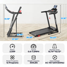 Load image into Gallery viewer, Famistar 2.5HP Folding Treadmill w/ Incline, 300lbs Capacity, Treadmill for Home, 64+3+3+1 Programs, APP&HiFi Stereo Speakers, 7.5MPH, Shock-Absorbing System, Portable Walking Running Machine