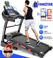 Load image into Gallery viewer, Famistar 4.5HP Folding Treadmill Clearance for Home with 15 Auto Incline, Smart APP, 300lbs, HiFi Bluetooth Speakers, 64 Programs, 10MPH Speed, Foldable EleTreadmill Running Machine, Knee Strap Gift