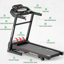 Load image into Gallery viewer, Famistar JK1607 Folding Electric Treadmill for Home Jogging Running with 2.5HP 3 Manual Incline | MP3 Player | Safety Key | LCD Display | Cup Holder - Portable Space Saving - Free Gift 2 Knee Straps