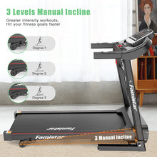 Load image into Gallery viewer, Famistar JK1607 Folding Electric Treadmill for Home Jogging Running with 2.5HP 3 Manual Incline | MP3 Player | Safety Key | LCD Display | Cup Holder - Portable Space Saving - Free Gift 2 Knee Straps