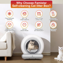 Load image into Gallery viewer, Famistar Self Cleaning Cat Litter Box, Automatic Litter Box Smart Scooping and Odor Removal, APP Remote Control, Support 2.4G WiFi for Multiple Cats, 2 Rolls of Garbage Bags Free Gift