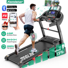 Load image into Gallery viewer, Famistar Foldable Incline Treadmill for Home, 300lbs Capacity, 4.5HP&10MPH, Electric Treadmill w/ 15 Levels Auto Incline, APP Control&Stereo Bluetooth, 64 Preset Programs, Brushless Motor Ultra Silent