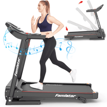 Load image into Gallery viewer, Famistar JK1607 Folding Electric Treadmill for Home Jogging Running with 2.5HP 3 Manual Incline | MP3 Player | Safety Key | LCD Display | Cup Holder - Portable Space Saving - Free Gift 2 Knee Straps