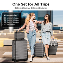 Load image into Gallery viewer, Famistar 4 Piece Hardside Luggage Suitcase Set with 360° Double Spinner Wheels Integrated TSA Lock, 14” Travel Case, 20" Carry-On Luggage, 24" Checked Luggage and 28" Checked Luggage