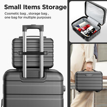 Load image into Gallery viewer, A set of four black Famistar hardside luggage suitcases with spinner wheels and TSA locks, including a 14-inch, a 20-inch, a 24-inch, and a 28-inch case. Cosmetic bag, storage bag for multiple purposes