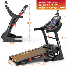 Load image into Gallery viewer, Famistar Foldable Incline Treadmill for Home, 300lbs Capacity, 4.5HP&10MPH, Electric Treadmill w/ 15 Levels Auto Incline, APP Control&Stereo Bluetooth, 64 Preset Programs, Brushless Motor Ultra Silent