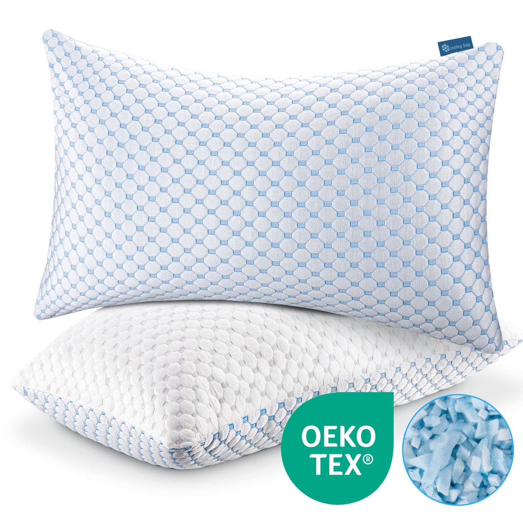 Famistar Pillows Queen Size Set of 2, Memory Foam Cooling Bed Pillows Hotel Reversible Pillow with Washable Removable Cover for Back, Stomach or Side Sleepers, OEKO-TEX Certified, 20